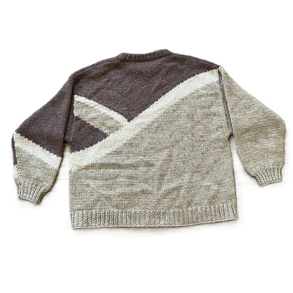 Hand Knit Colorblock Pullover Sweater Oversized Brown/Beige Women's Large - Picture 4 of 5